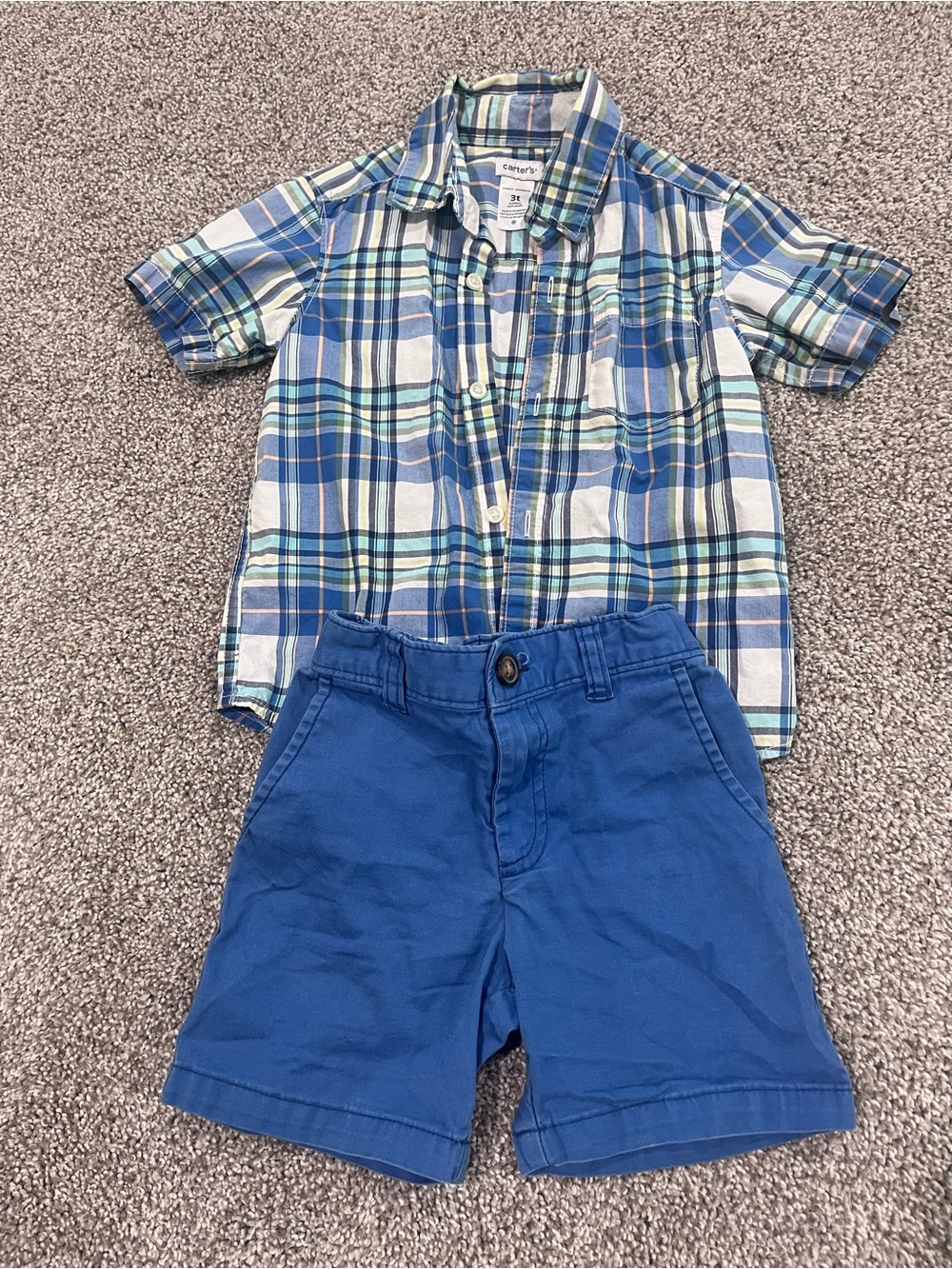 Carter's Blue & Green Plaid Short-Sleeve Button-Down Shirt